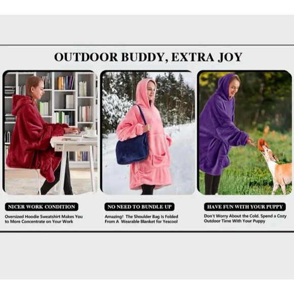 wearable blanket hoodie oversized sherpa hooded blanket sweatshirt, assorted - Picture 3 of 9